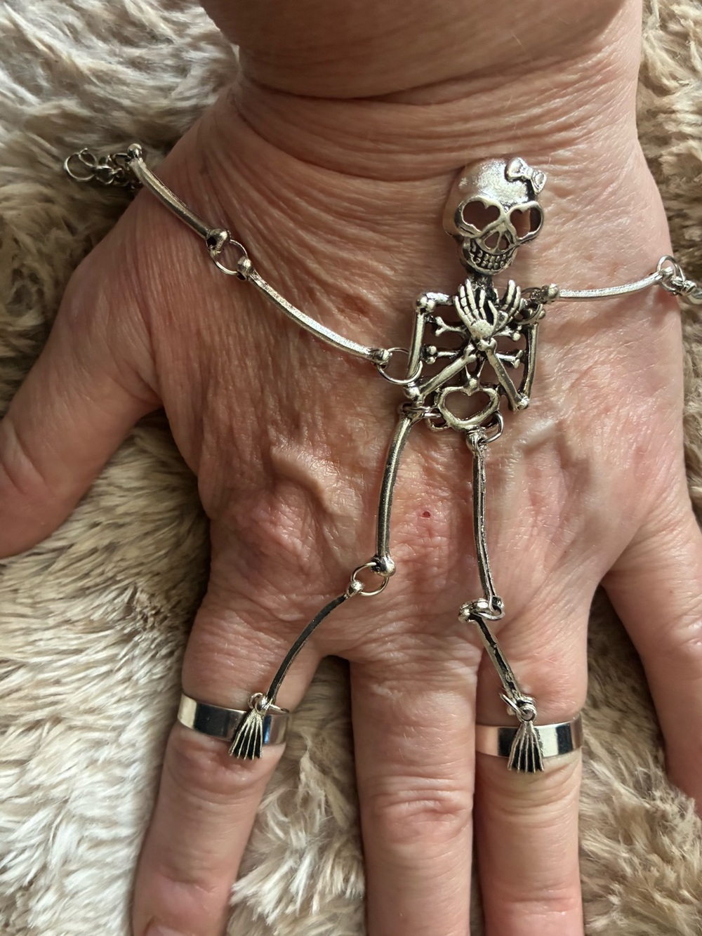 Silver Skeleton Hand Harness Bracelet - Silver